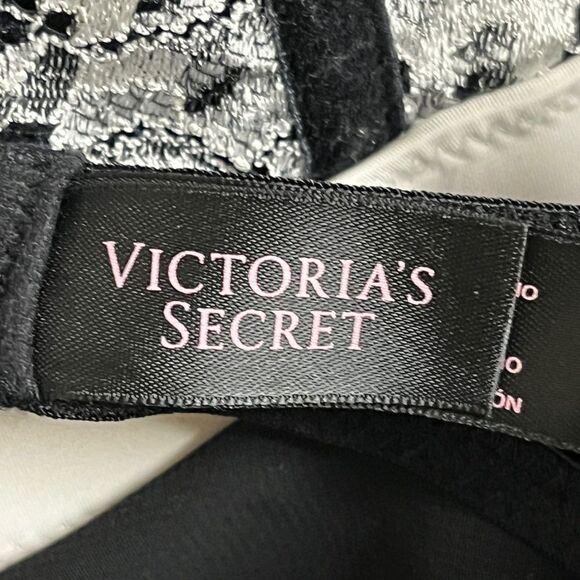 VTG Victoria Secret Black Bombshell Babydoll Chemise 36C satin Push up bra Y2K - Picture 6 of 11